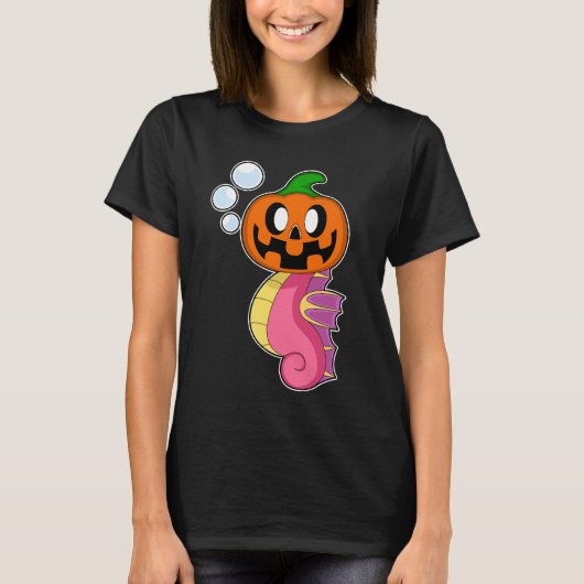 Seahorse Halloween Pompoen T-shirt (Voorkant)