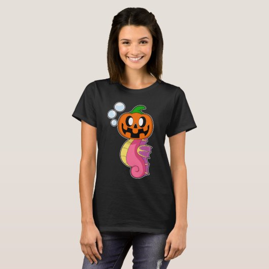 Seahorse Halloween Pompoen T-shirt (Voorkant volledig)
