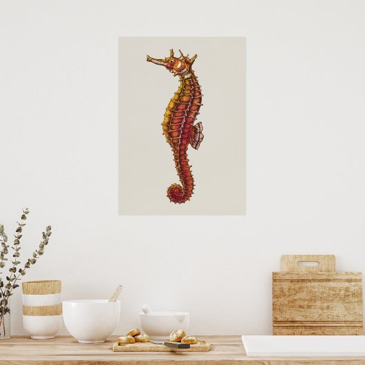 Seahorse Illustration Poster (Keuken)