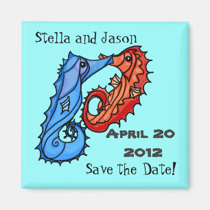 Seahorse kisses save the date magneet
