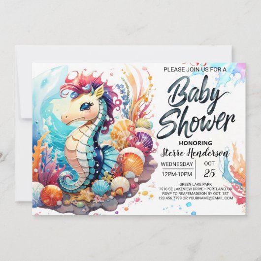 Seahorse Kisses Waterverf Baby shower Kaart (Voorkant)