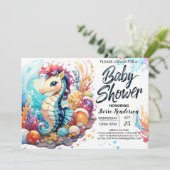 Seahorse Kisses Waterverf Baby shower Kaart (Staand voorkant)