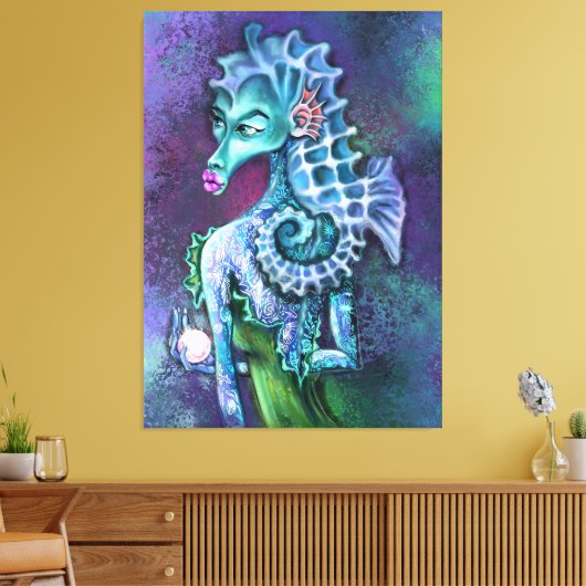 Seahorse Lady Fantasy Canvas print - schilderen (Insitu (Woonkamer))
