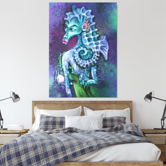 Seahorse Lady Fantasy Canvas print - schilderen (Insitu (Slaapkamer))