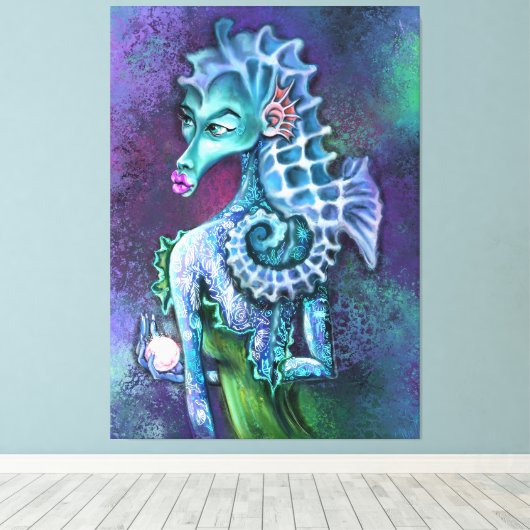 Seahorse Lady Fantasy Canvas print - schilderen (Insitu (Houten vloer))