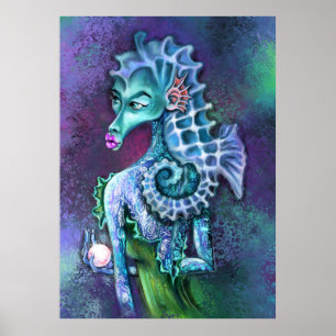 Seahorse Lady Fantasy Poster Print - schilderijen