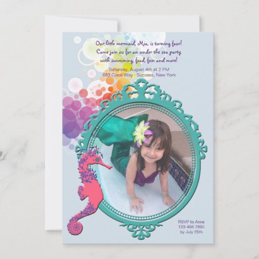 Seahorse Lijst Photo Birthday Party Invitation Kaart (Voorkant)