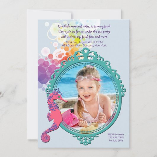 Seahorse Lijst Photo Birthday Party Invitation Kaart (Voorkant)
