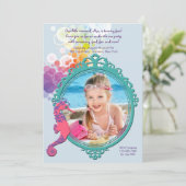 Seahorse Lijst Photo Birthday Party Invitation Kaart (Staand voorkant)