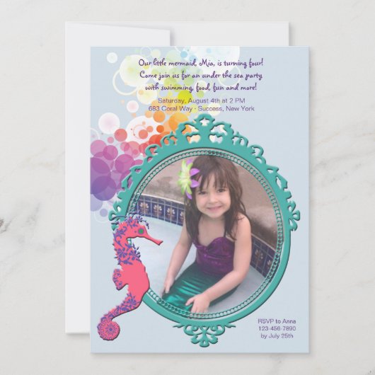 Seahorse Lijst Photo Birthday Party Invitation Kaart (Voorkant)