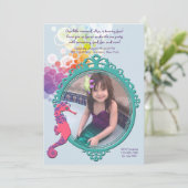 Seahorse Lijst Photo Birthday Party Invitation Kaart (Staand voorkant)