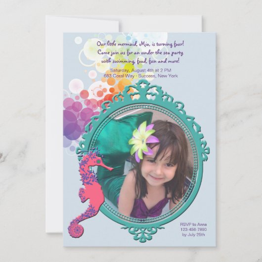 Seahorse Lijst Photo Birthday Party Invitation Kaart (Voorkant)