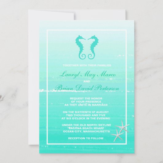 Seahorse Love Nautical Destination Wedding Invites Kaart (Voorkant)