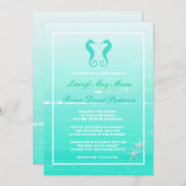 Seahorse Love Nautical Destination Wedding Invites Kaart (Voorkant / Achterkant)