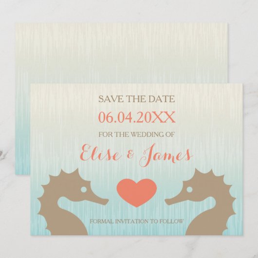 Seahorse Love Nautical Wedding Save the Date (Voorkant / Achterkant)