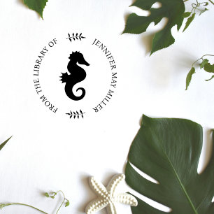Seahorse Marine Moderne Elegante Bibliotheek Boek Rubberstempel