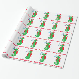 Seahorse Merry Kerstmis met Santa Hat Cadeaupapier