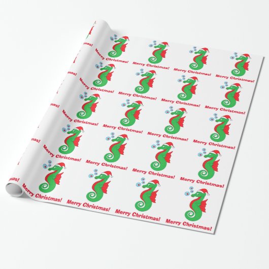 Seahorse Merry Kerstmis met Santa Hat Cadeaupapier (Uitgerold)