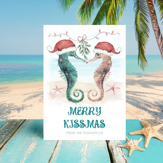 Seahorse Mistletoe Merry Kissmas kerstmis Feestdagenkaart