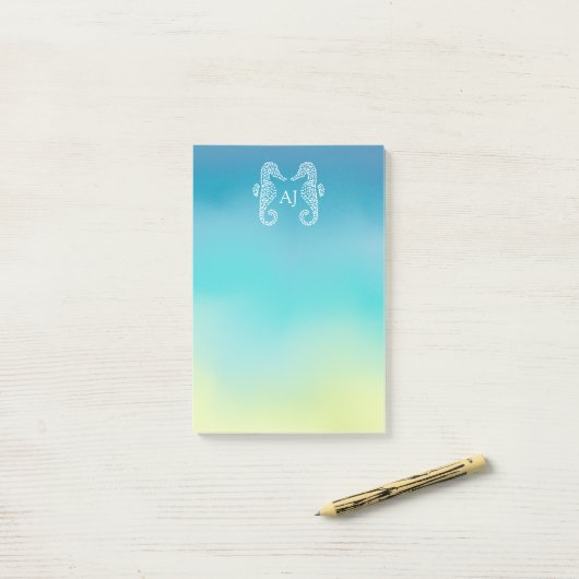 Seahorse Monogram Beach Ocean Ombre Post-it® Notes (Op bureau)