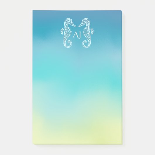 Seahorse Monogram Beach Ocean Ombre Post-it® Notes (Voorkant)