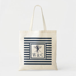 Seahorse Monogram Nautical Navy Blue Stripe Tote Bag