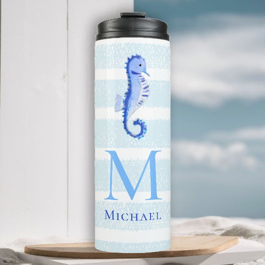 Seahorse Monogram Strand Nautische Streep Waterver Thermosbeker