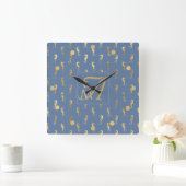 Seahorse Monogram Zee Blue Gold Home Decor Vierkante Klok (Huis)
