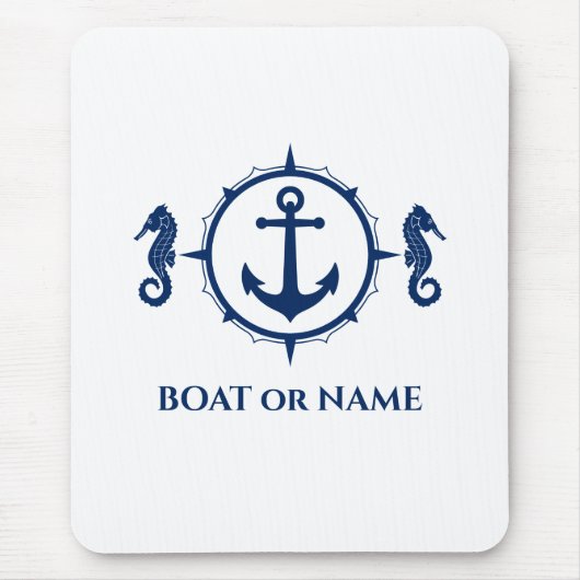 Seahorse Nautical Anchor Your Boat of Name Blue Muismat (Voorkant)