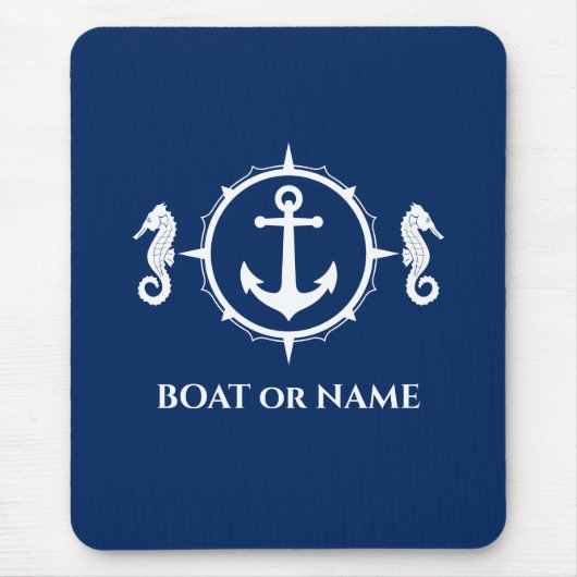 Seahorse Nautical Anchor Your Boat of Name Navy Muismat (Voorkant)