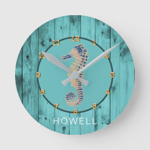 Seahorse Nautical Coastal Beach House Custom Name Ronde Klok