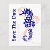 Seahorse navy blue, roze bruiloft Save the Date Aankondigingskaart (Voorkant)