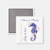 Seahorse navy blue, roze bruiloft Save the Date Magneet (Voorkant / Achterkant)