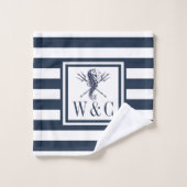 Seahorse Navy Blue Stripe Nautical Monogram Bad Handdoek (Wasdoekje)