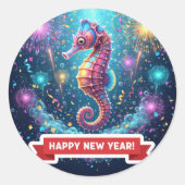 Seahorse New Year Celebration Sticker (Voorkant)