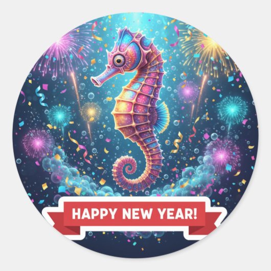 Seahorse New Year Celebration Sticker (Voorkant)