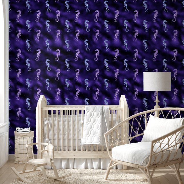 Seahorse oceaan glamour fonkelen girly zee creatur behang (Kinderen)