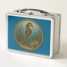 Seahorse Ocean Blue Stainless Metal Lunchbox
