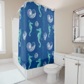 Seahorse Ocean Shells Zee Life Beach Home Decor Douchegordijn (In situ)