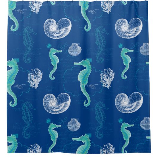 Seahorse Ocean Shells Zee Life Beach Home Decor Douchegordijn (Voorkant)