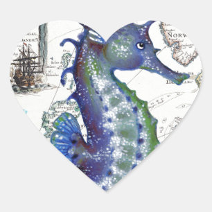 Seahorse Old Map Hart Sticker