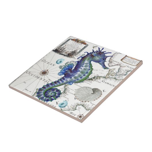Seahorse Old Map Tegeltje (Zijkant)
