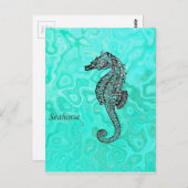 Seahorse on Aqua Splash Turquoise Marble Pattern Briefkaart (Voorkant / Achterkant)