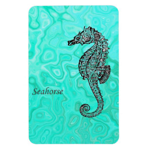 Seahorse on Aqua Splash Turquoise Marble Pattern Magneet