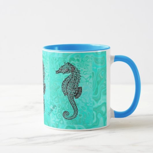 Seahorse on Aqua Splash Turquoise Marble Pattern Mok (Rechts)