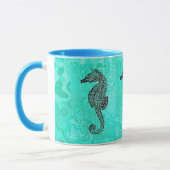 Seahorse on Aqua Splash Turquoise Marble Pattern Mok (Links)