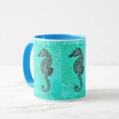 Seahorse on Aqua Splash Turquoise Marble Pattern Mok (Voorkant links)