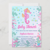 Seahorse onder het Zee Blue Baby shower Invitation Kaart (Voorkant)