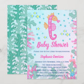Seahorse onder het Zee Blue Baby shower Invitation Kaart (Voorkant / Achterkant)