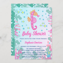 Seahorse onder het Zee Blue Baby shower Invitation